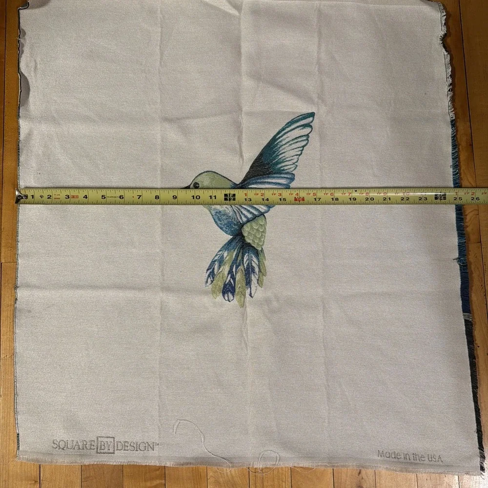 Square by Design Hummingbird  Woven Fabric Panel Embroidered Craft. New. Tan